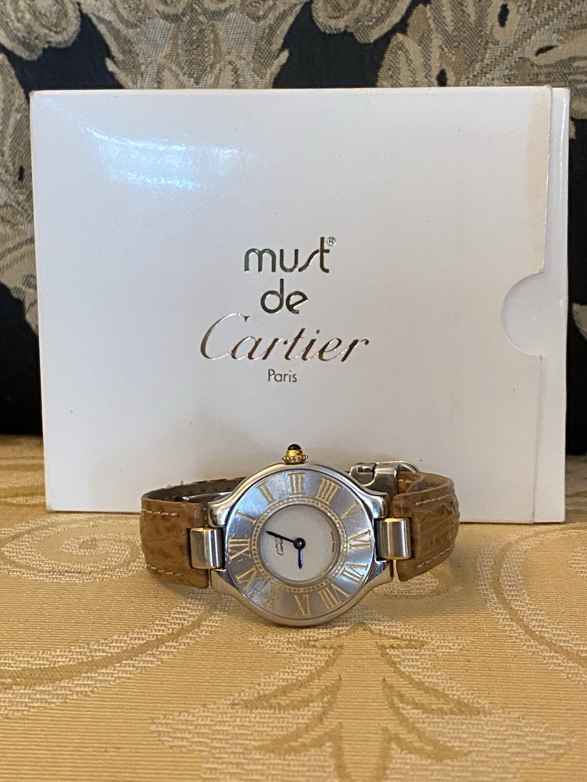 CARTIER MUST DE CARTIER 21 STAINLESS STEEL 18K PLATED WATCH ALL PAPERS BOXES