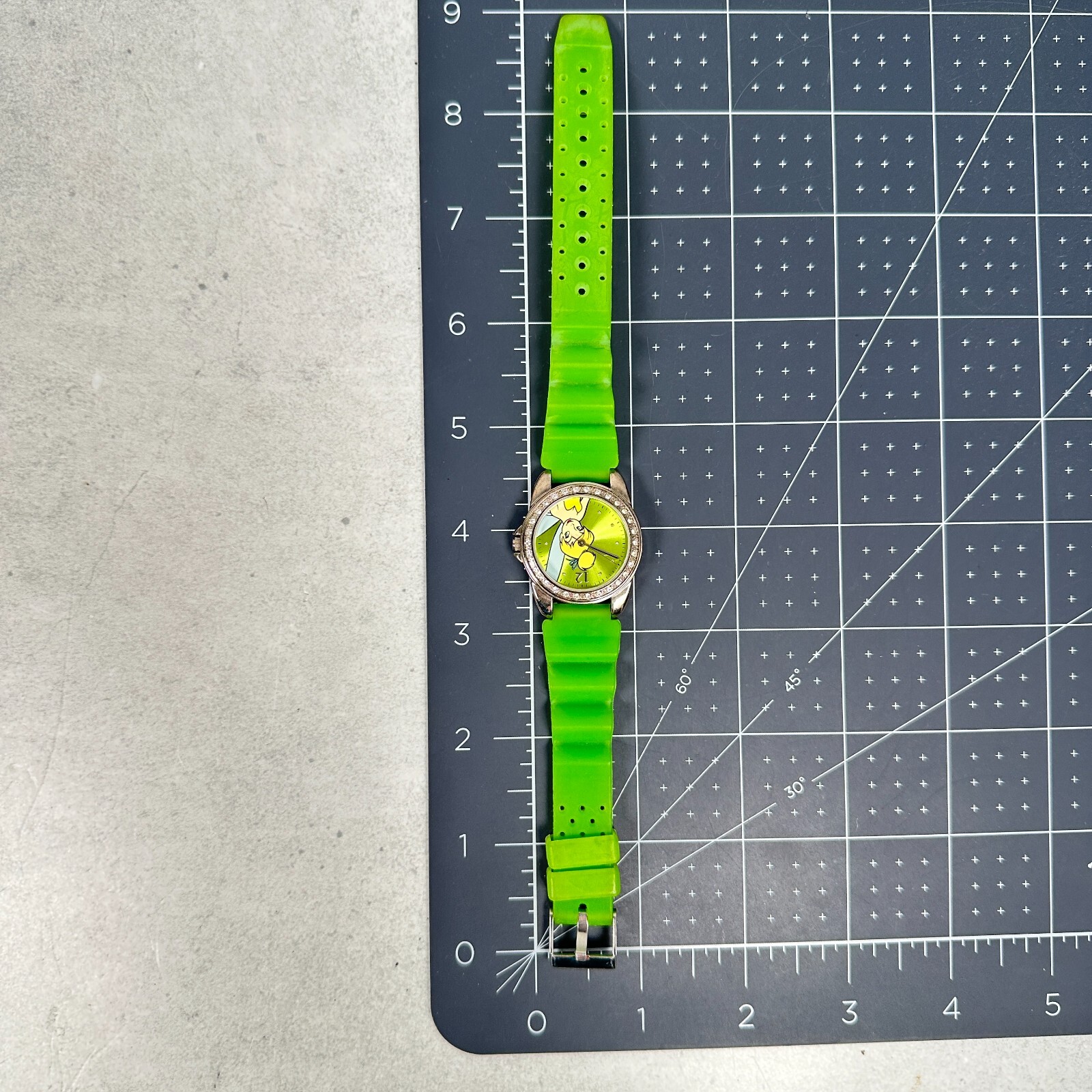 Disney Watch Womens 29mm Tinker Bell Pave Crystal Bezel Green Band New Battery