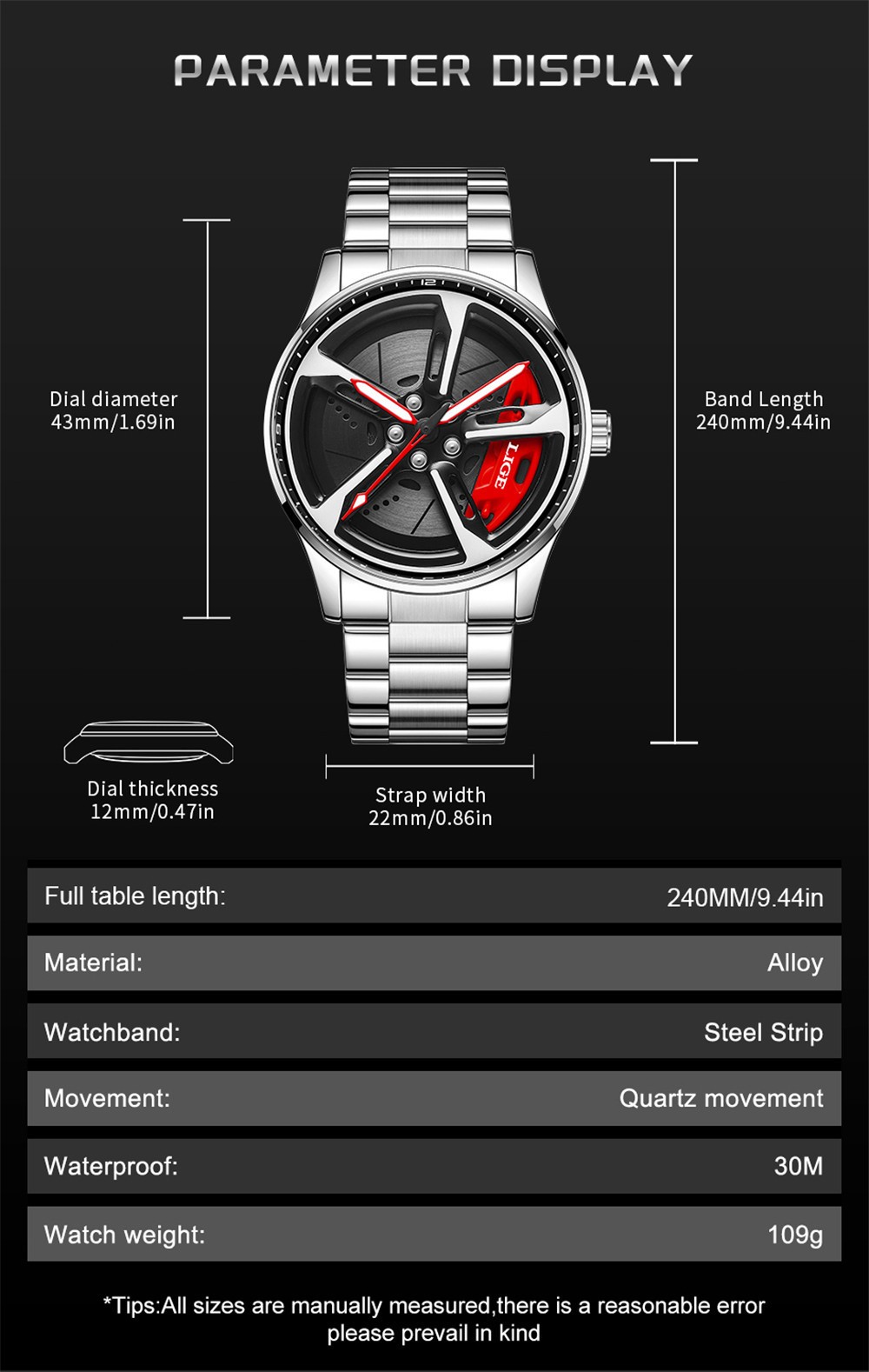 LIGE Men Watch Full Steel Rotating Wheel Wristwatch Fashion Male Business Watch