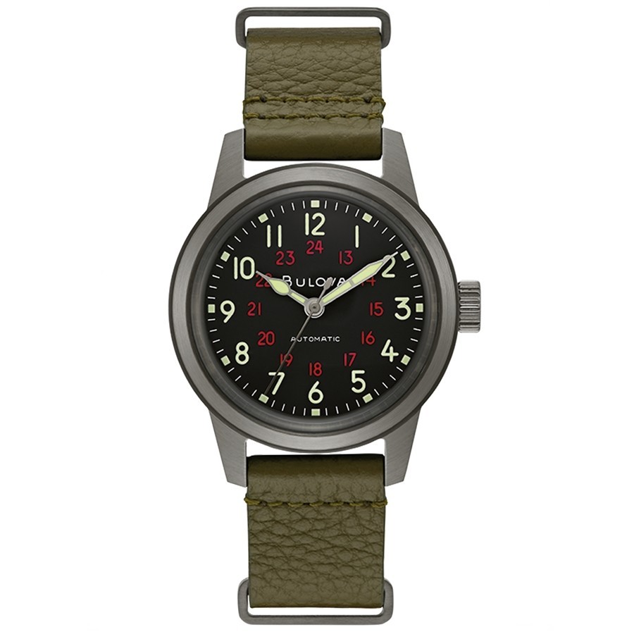 Bulova Hack 98A255 Men’s Automatic Military Watch Leather Bracelet