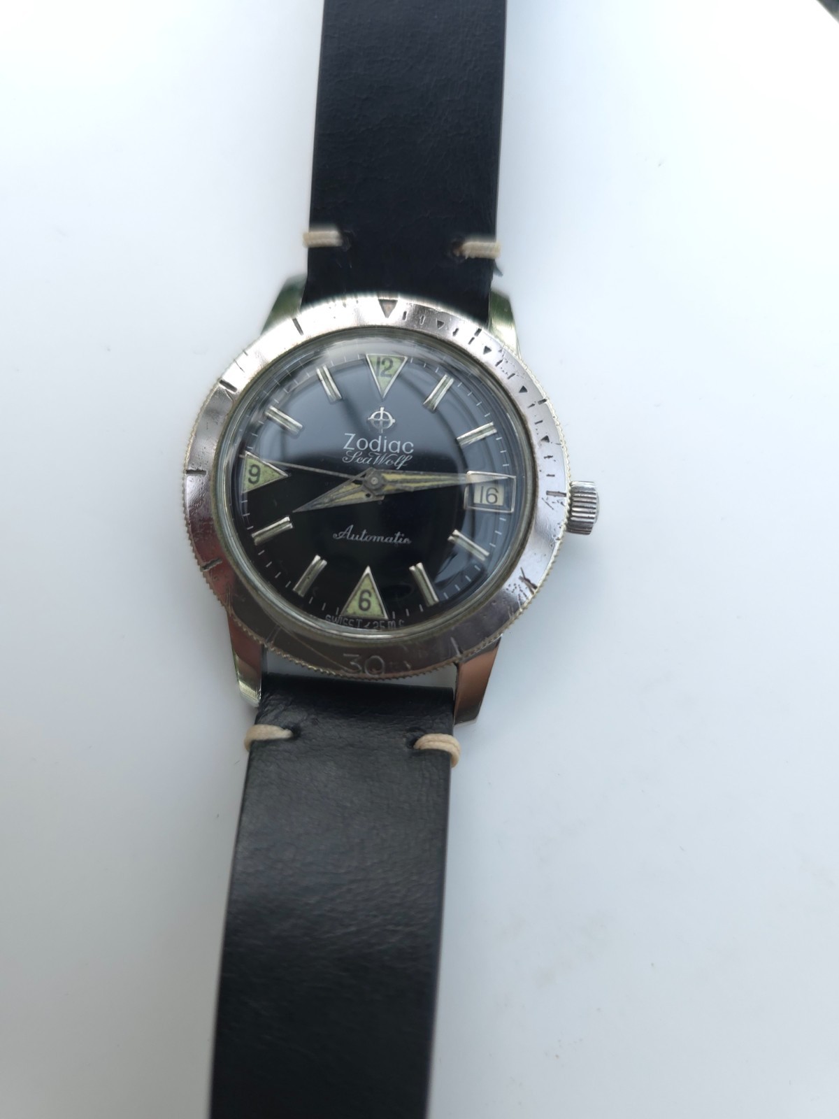 Zodiac Sea Wolf, Vintage 1960’s, 722-916, Hacking, Black Dial, Date, Serviced