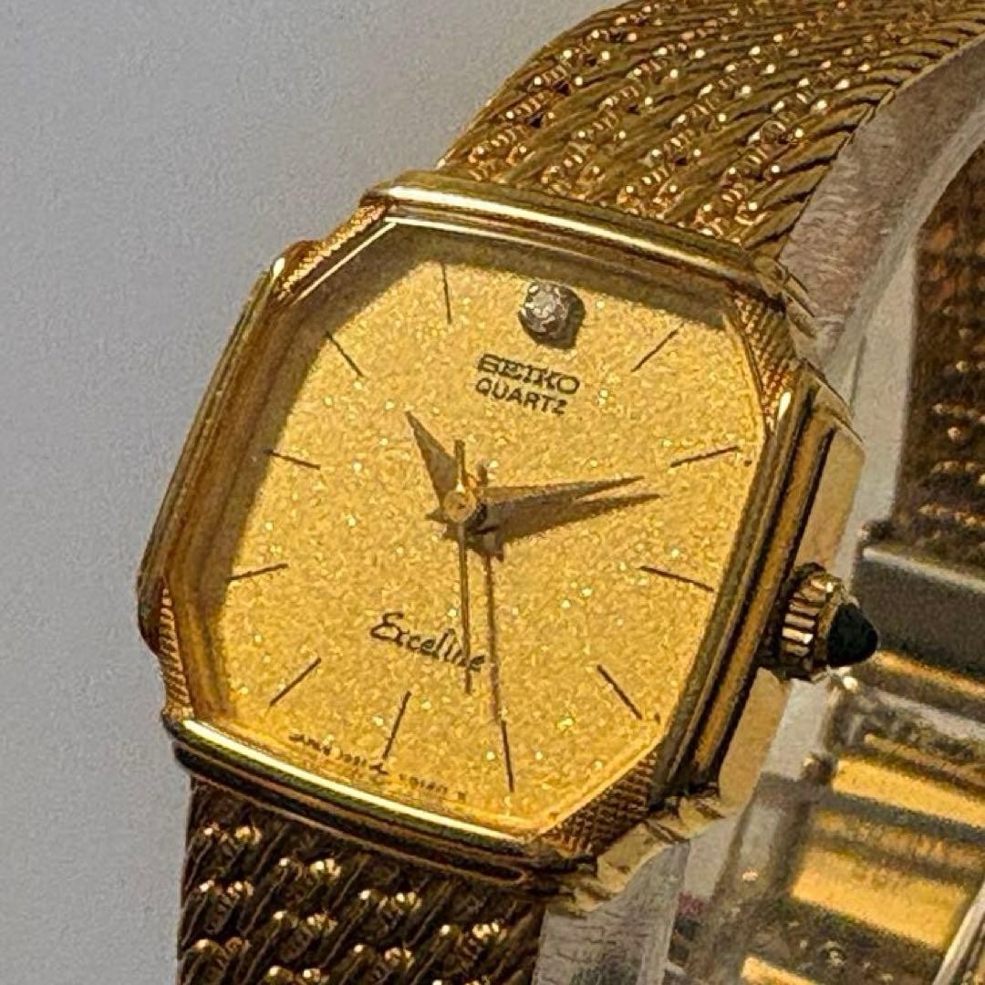 Seiko Exceline Diamond Ladies Watch Blue Gold Japan Quartz 072746