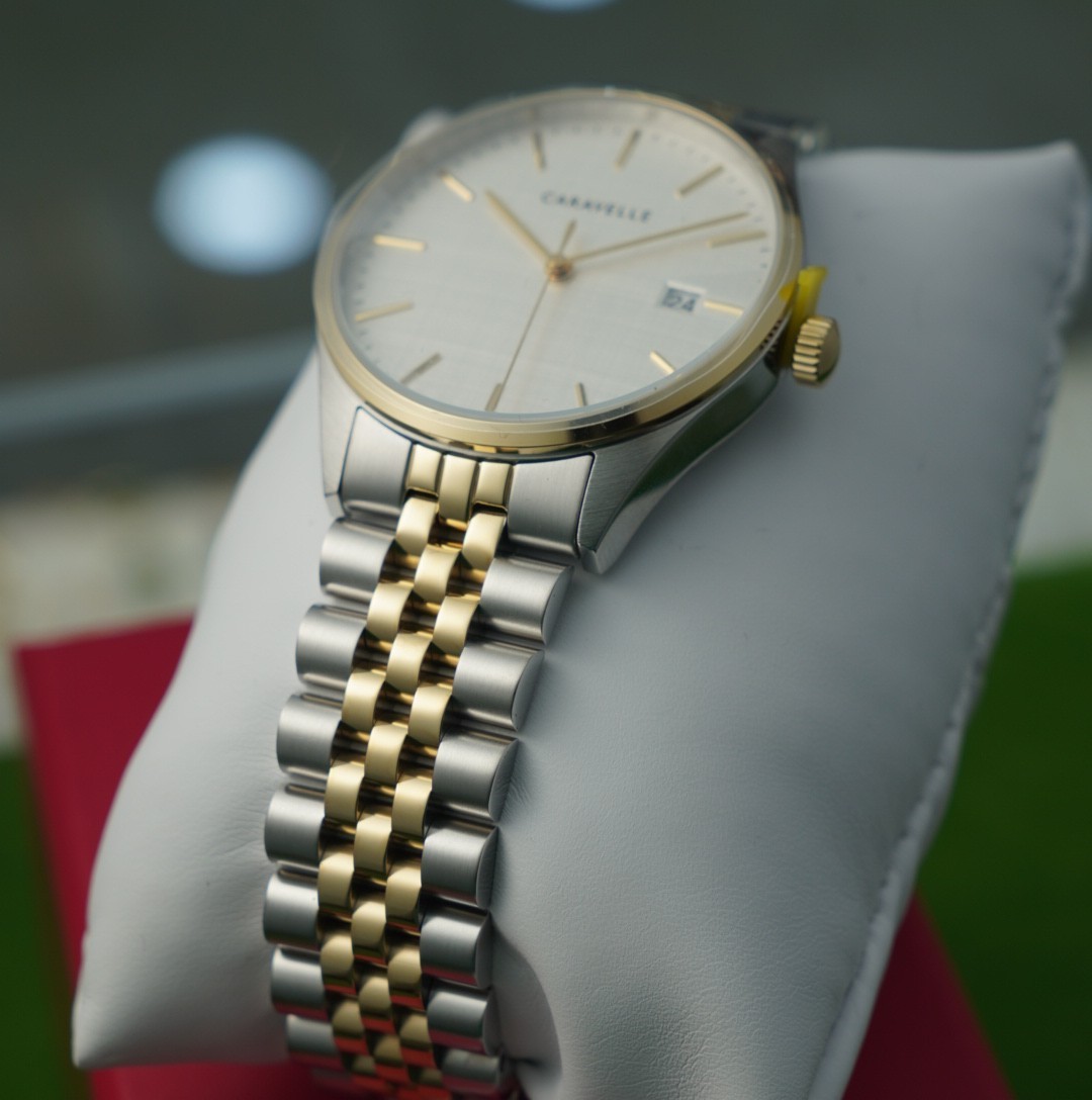 CARAVELLE By BULOVA classic white dial two tone – gold/silver – quartz watch