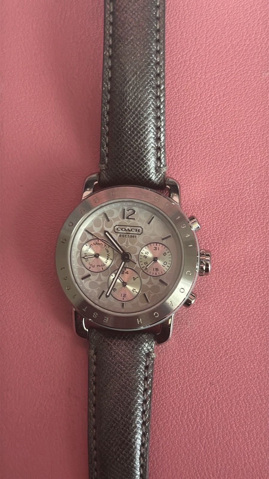 Coach Women’s Multi-Dial Quartz Analog Watch Silver Case Brown Leather 30m