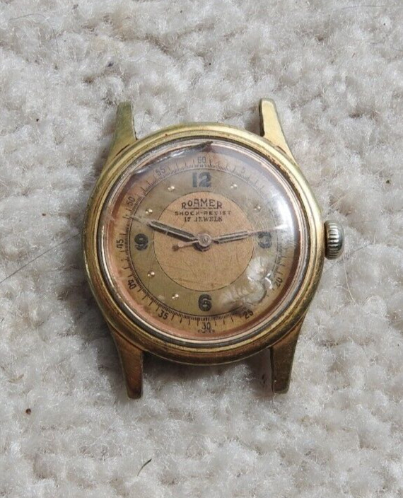 Roamer Brevete Military Watch 17j Gold Face Stainless SteelBack 215999 180459