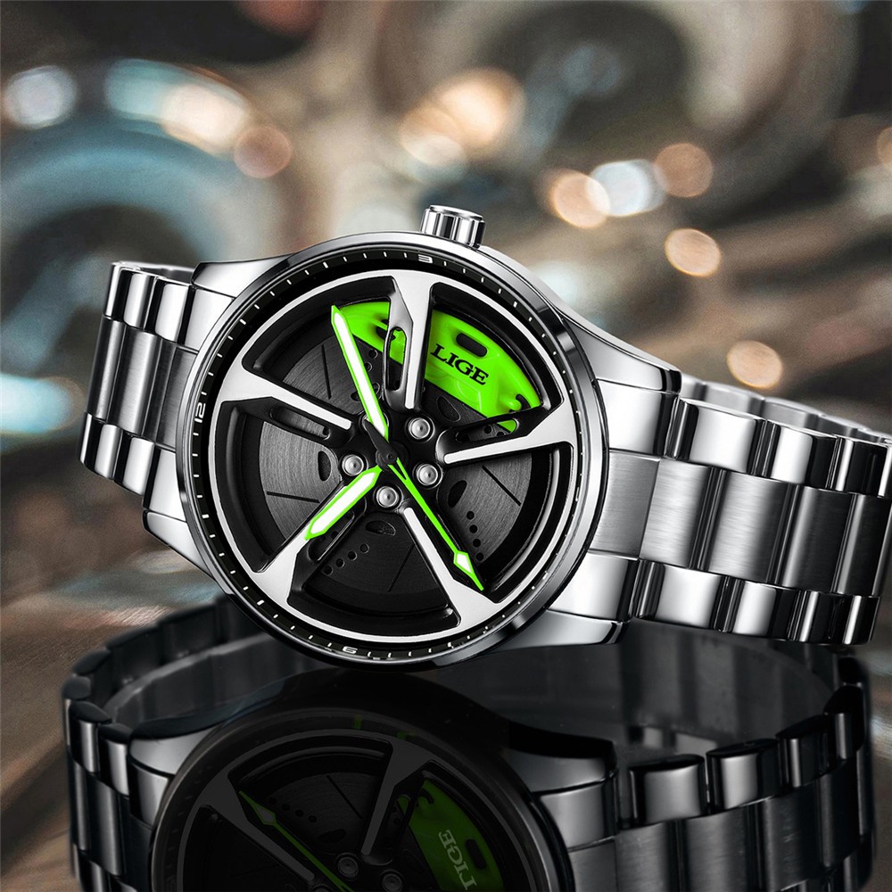 LIGE Men Watch Full Steel Rotating Wheel Wristwatch Fashion Male Business Watch