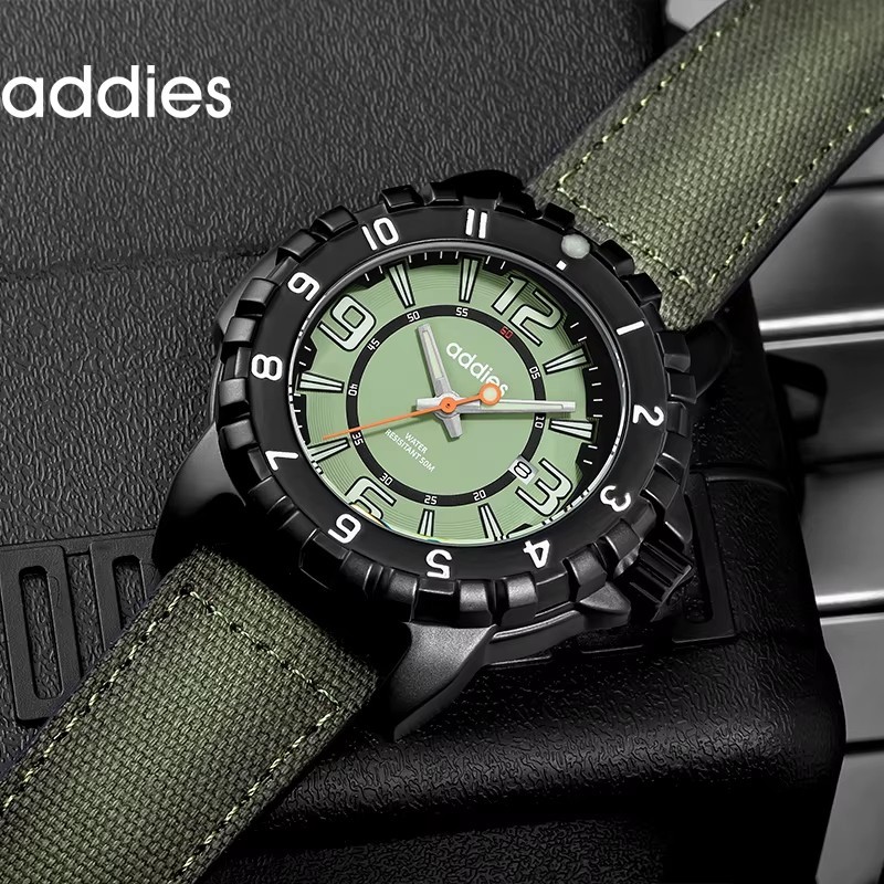 47MM ADDIESDIVE Military Quartz Dive Watch Men Nylon 50M Waterproof Luminous NEW