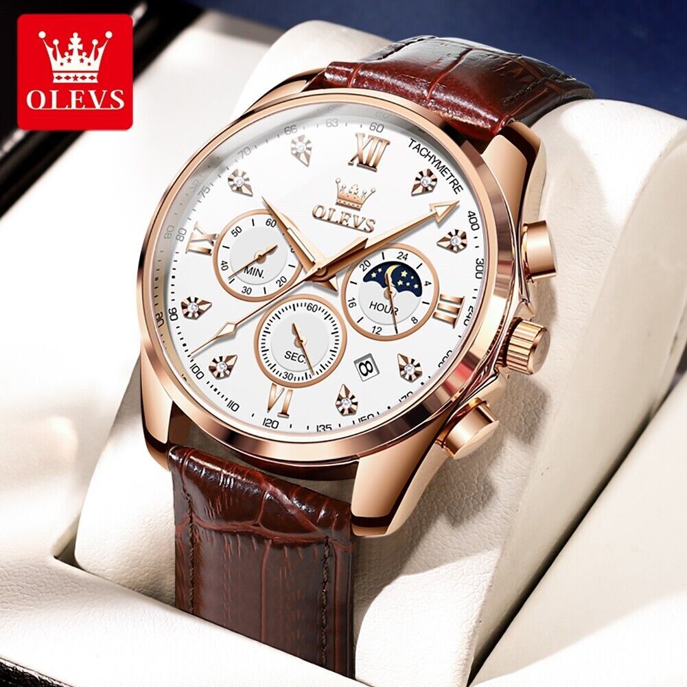 OLEVS Man’s Watch Chronograph Diamond Date Moon Phases Waterproof Wristwatches