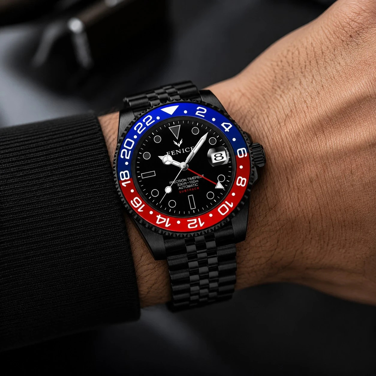 Fenice Subtrack GMT Automatic Watch NH34A 10ATM Seiko Police Noir