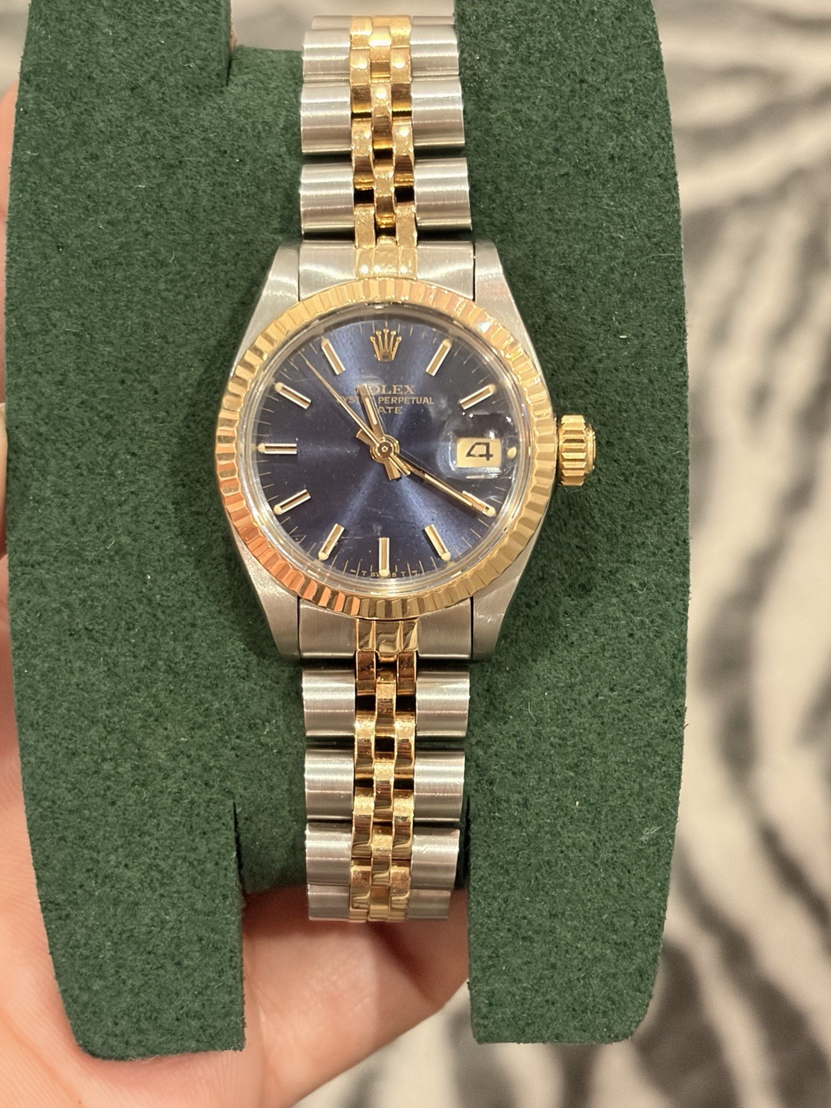 Vintage Rolex Lady Datejust 26mm Blue Dial 2-Tone Box Automatic 1970s