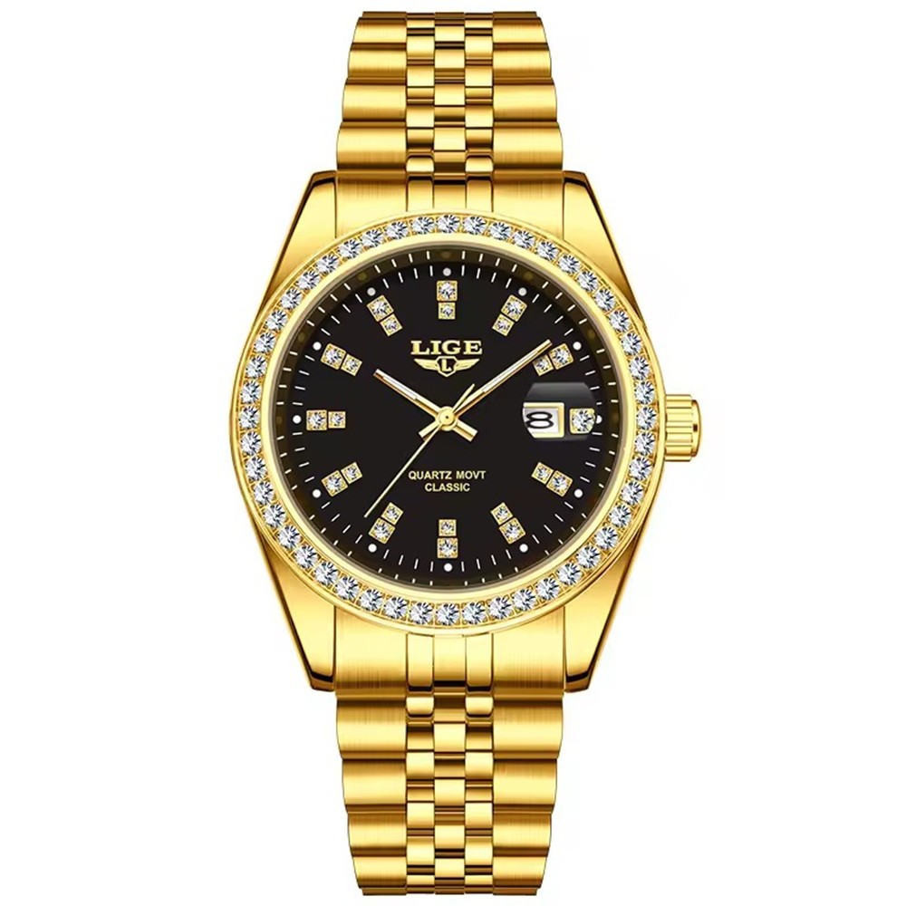 LIGE Men Quartz Watch Luxury Gold Steel Wristwatch Male Calendar Date Watches