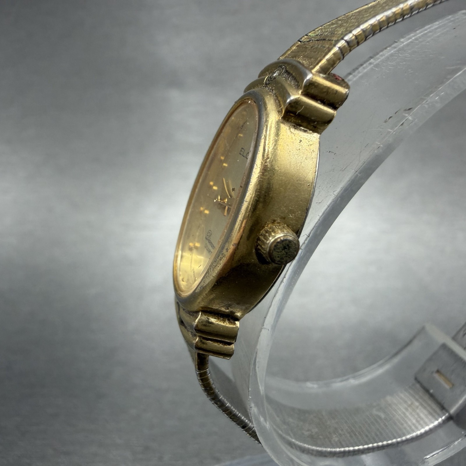 Elgin Watch Women 16mm Champagne Dial Gold Tone Oval Diamond Quartz New Battery
