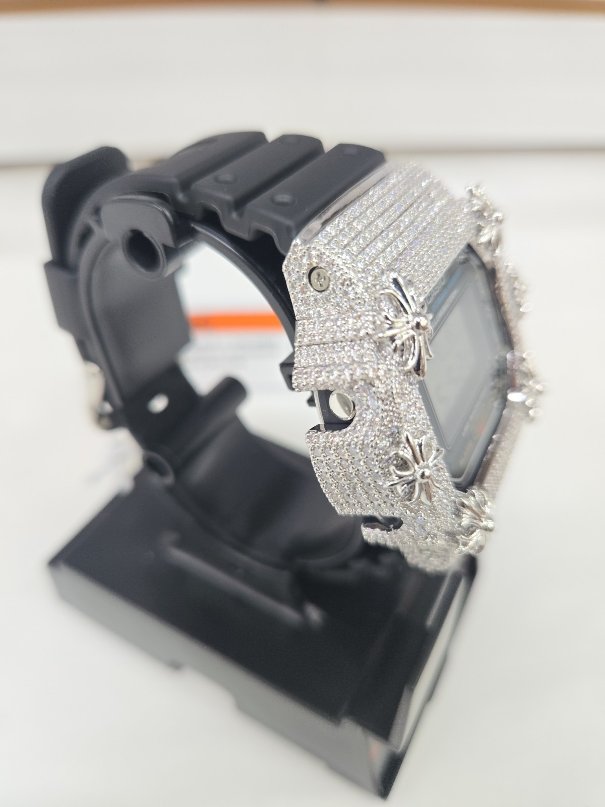 Moissanite G Shock Watch Casio 5600 Model Black Color Band Silver Color Bezel