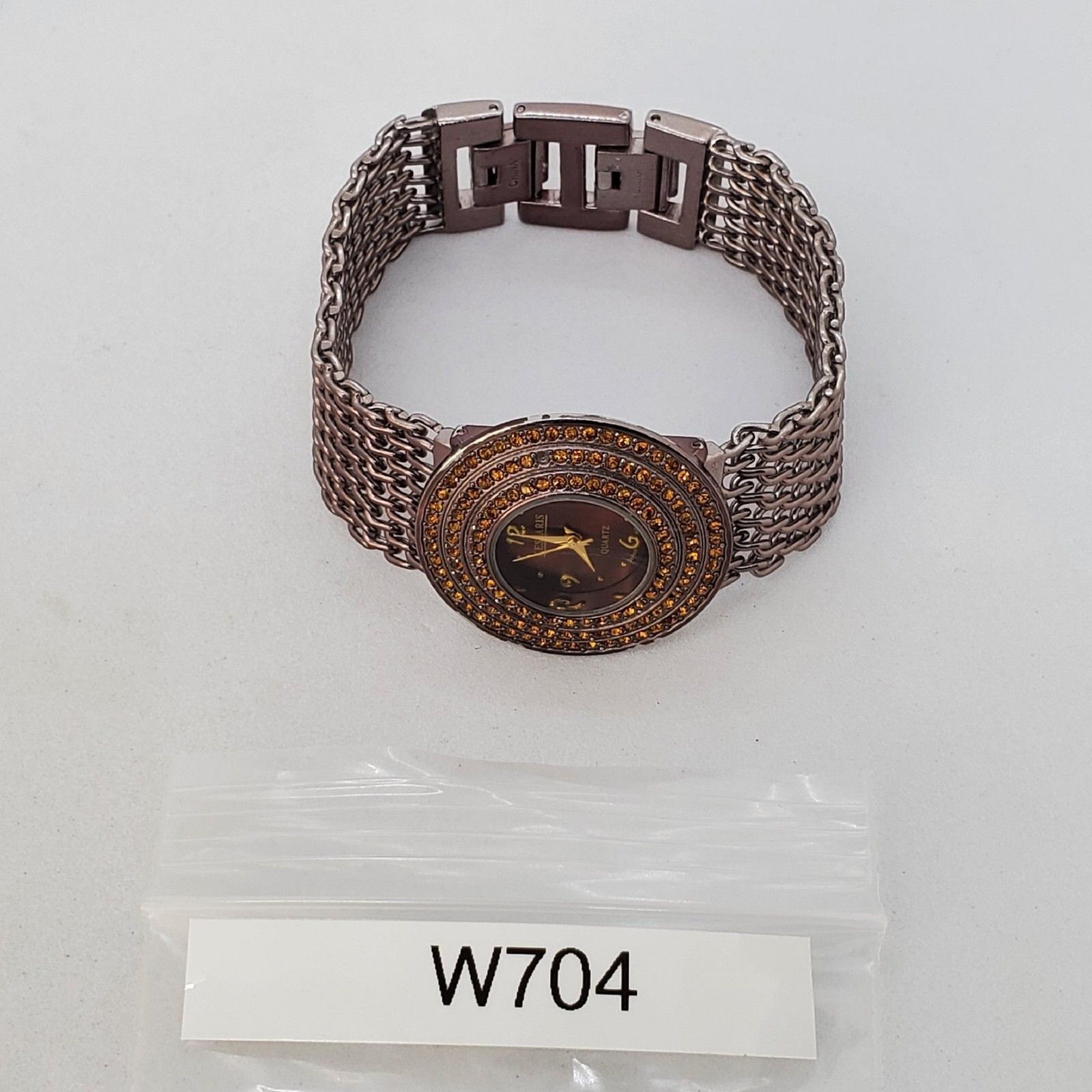 Kessaris Dark Brown Dial Mesh Bands 34MM Round Case 7″ Wrist New Battery