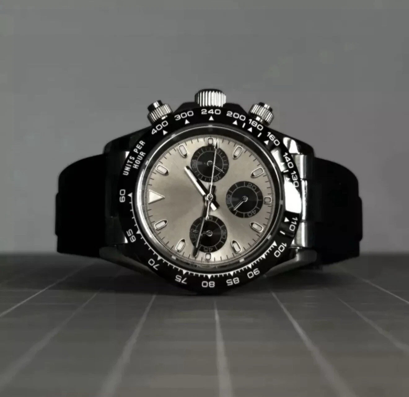 Custom 39mm Grey Seitona Mod Watch Rubber Band w/ VK63 Chronograph