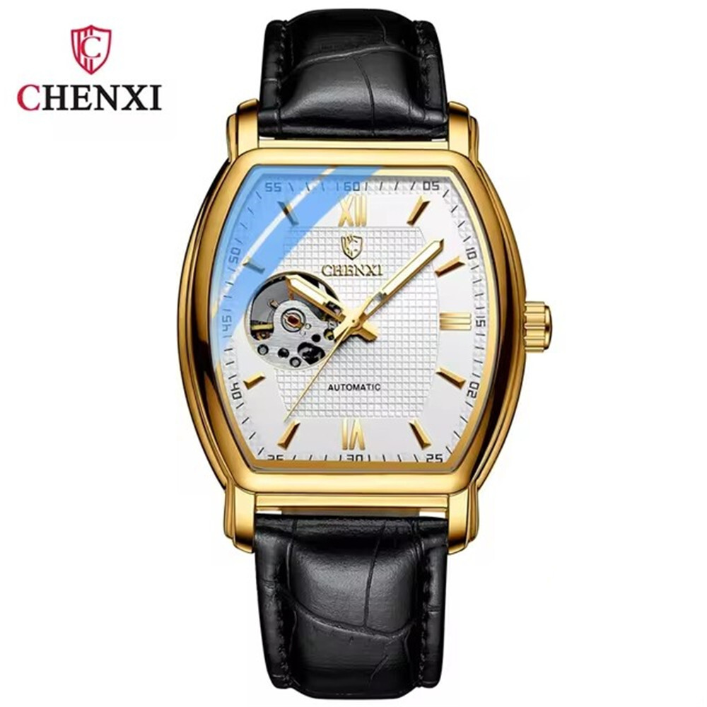 CHENXI Men Mechanical Watch Automatic Leather Rectangle Business Male Wristwatch
