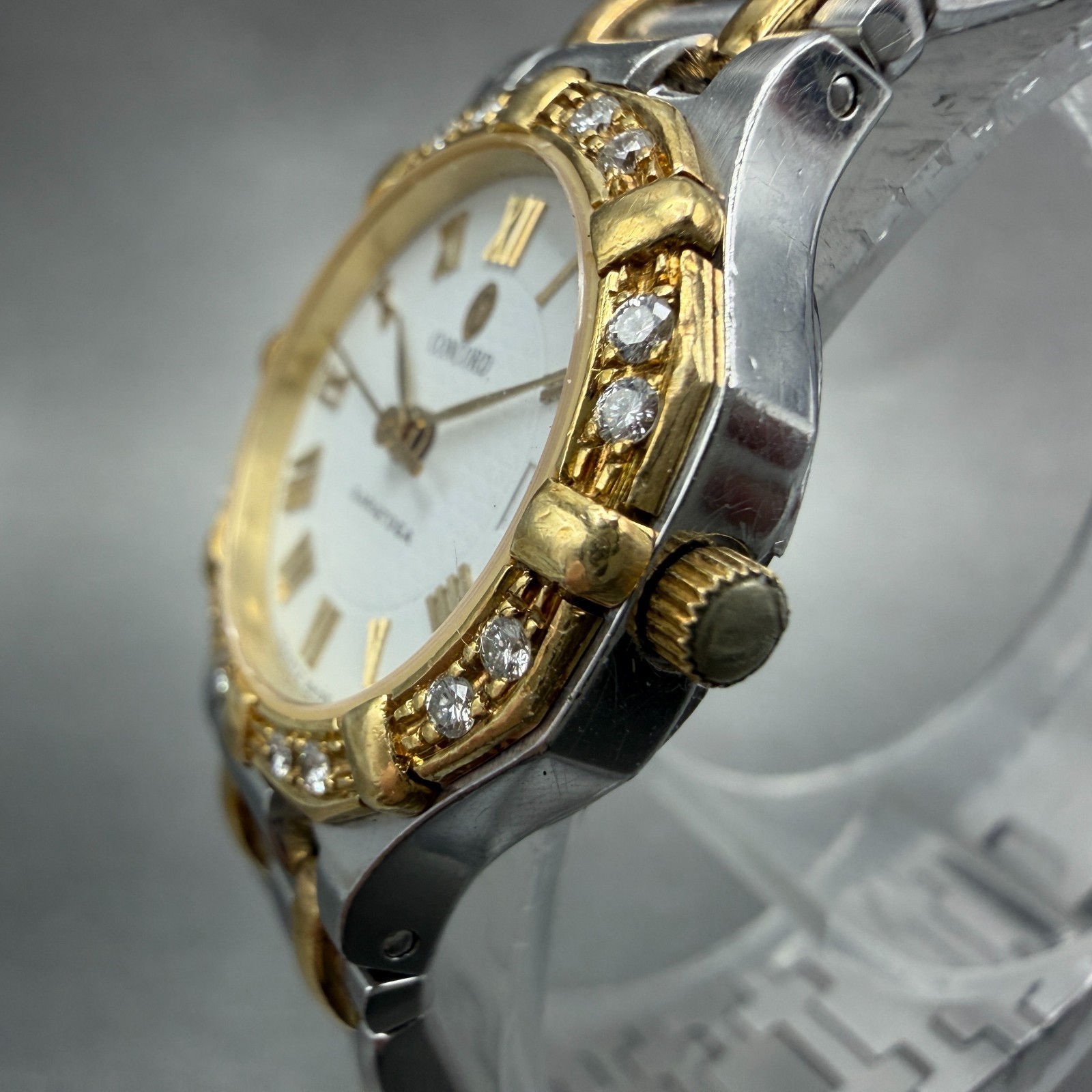 Concord Saratoga Watch Women 23mm White Dial Two Tone Diamond Bezel 15 73 287