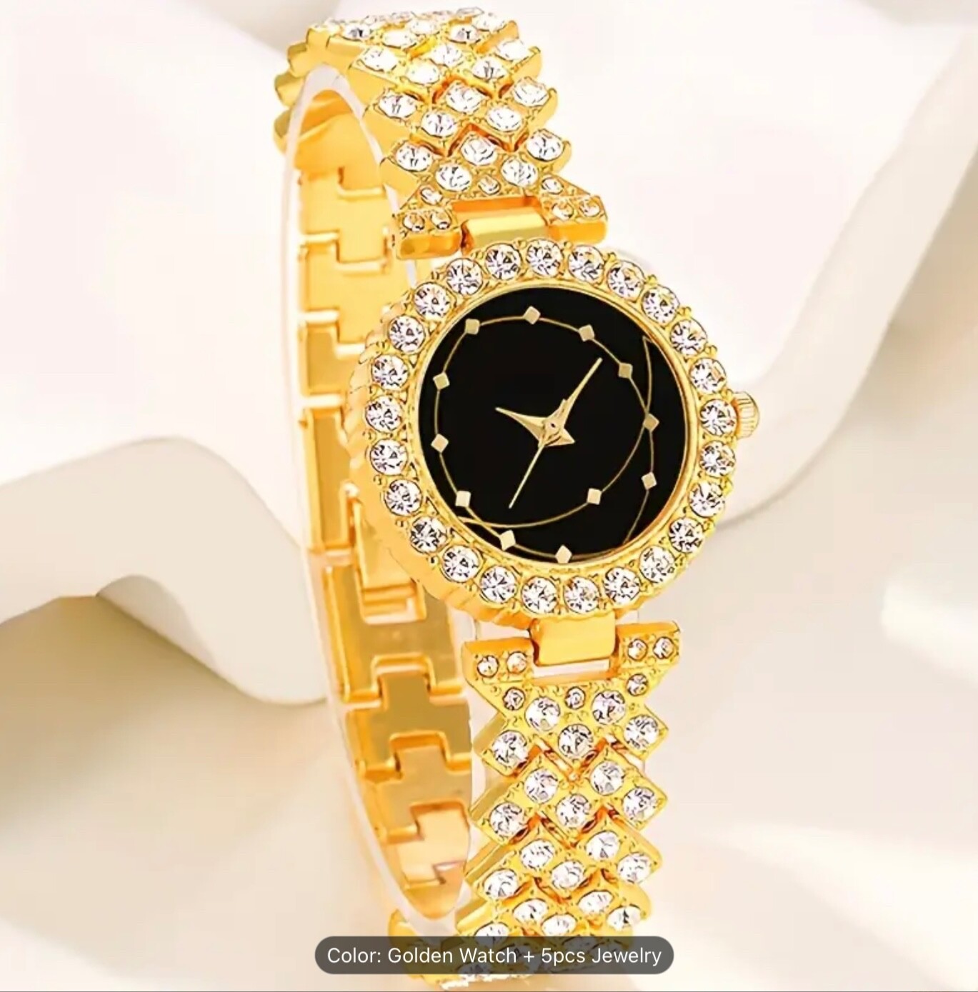 5-Piece Quartz Watch & Bracelet Set Crystal Accents Silver-Tone Gift for Women