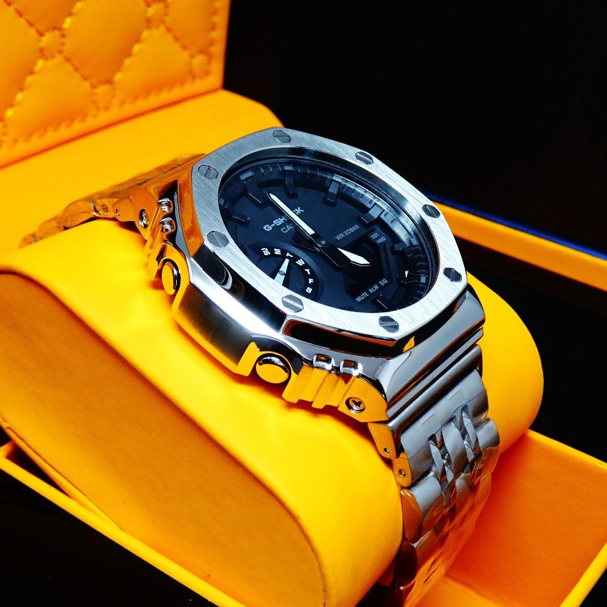 CUSTOM CASIO G-SHOCK GA-2100-7A Movement Stainless Steel Silver Bezel New in Box