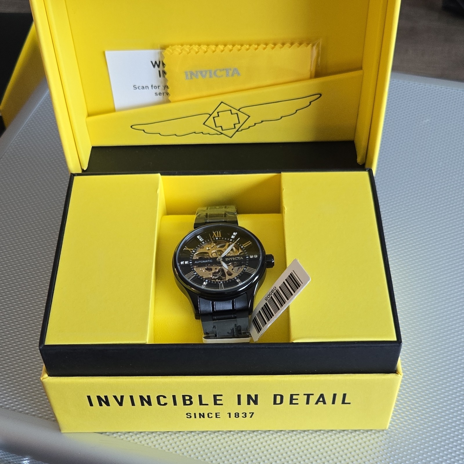 Invicta 69505 Men’s Automatic Skeleton 45mm Black Steel Watch 30m Box