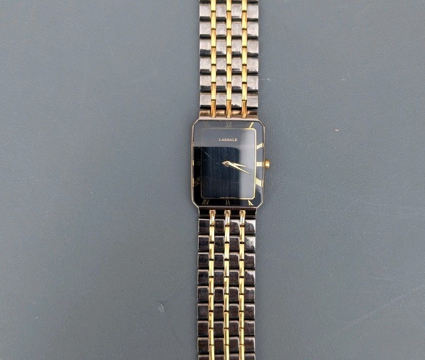Lassale Seiko Watch Mens 24mm Black Dial Two Tone 7N00-5089 (New Battery) 6.5″