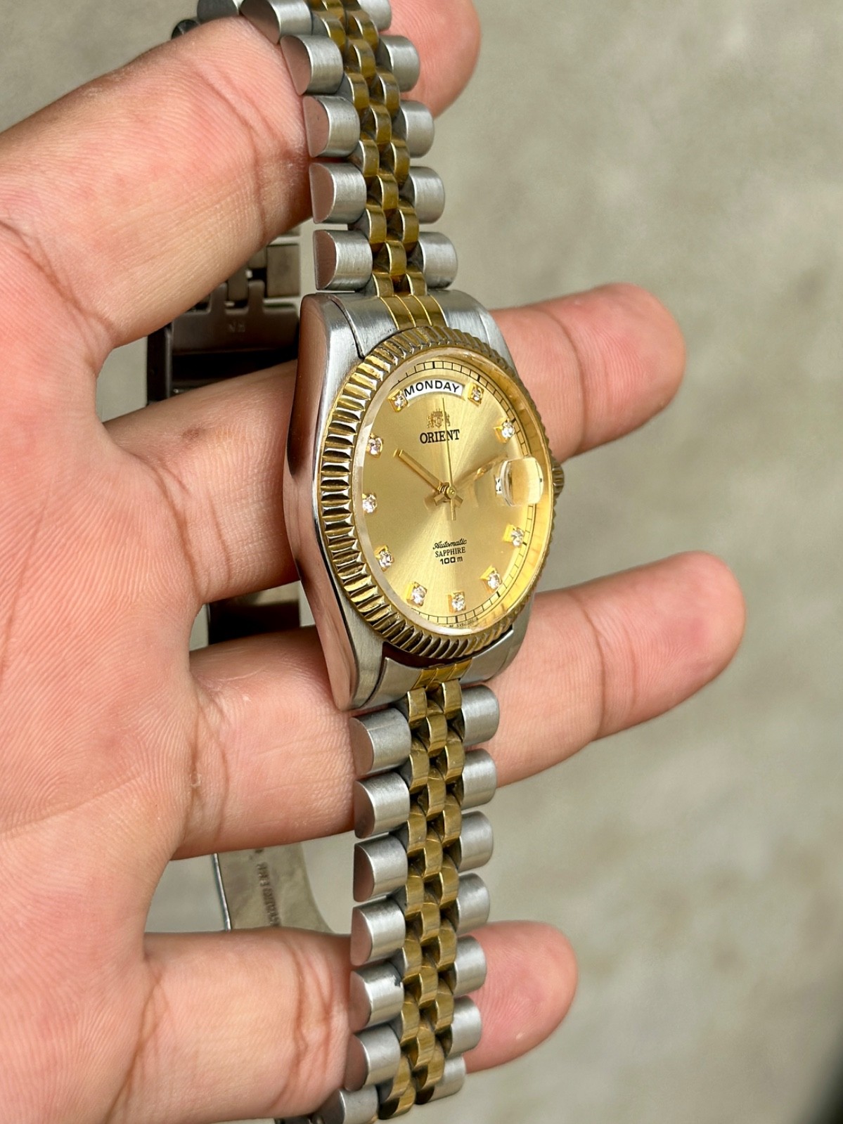 Rare Orient President Day Date Automatic Gold Dial Two Tone Vintage Watch