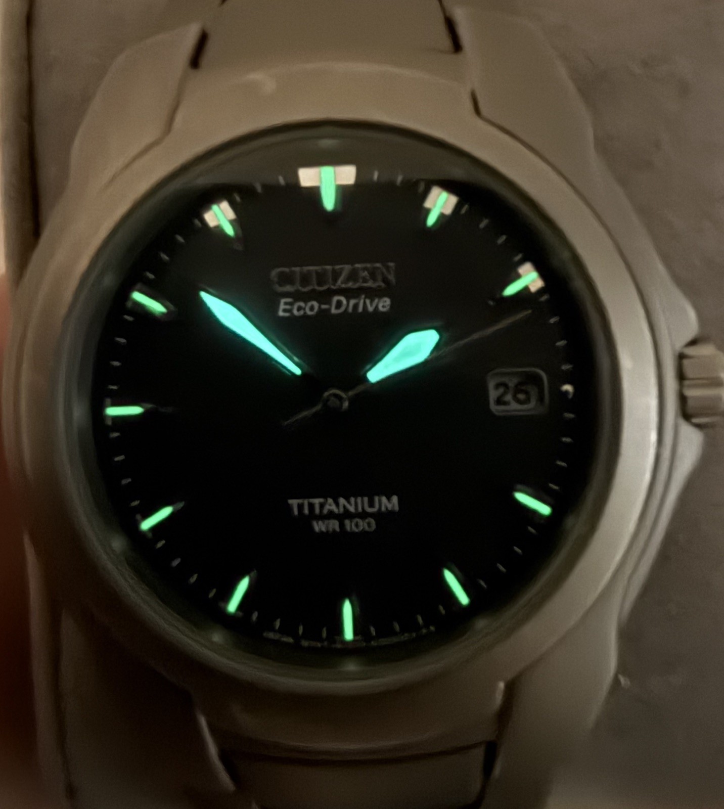 Citizen Eco-Drive Titanium WR100 Watch 37mm Blue Dial Solar Date E111-K006350
