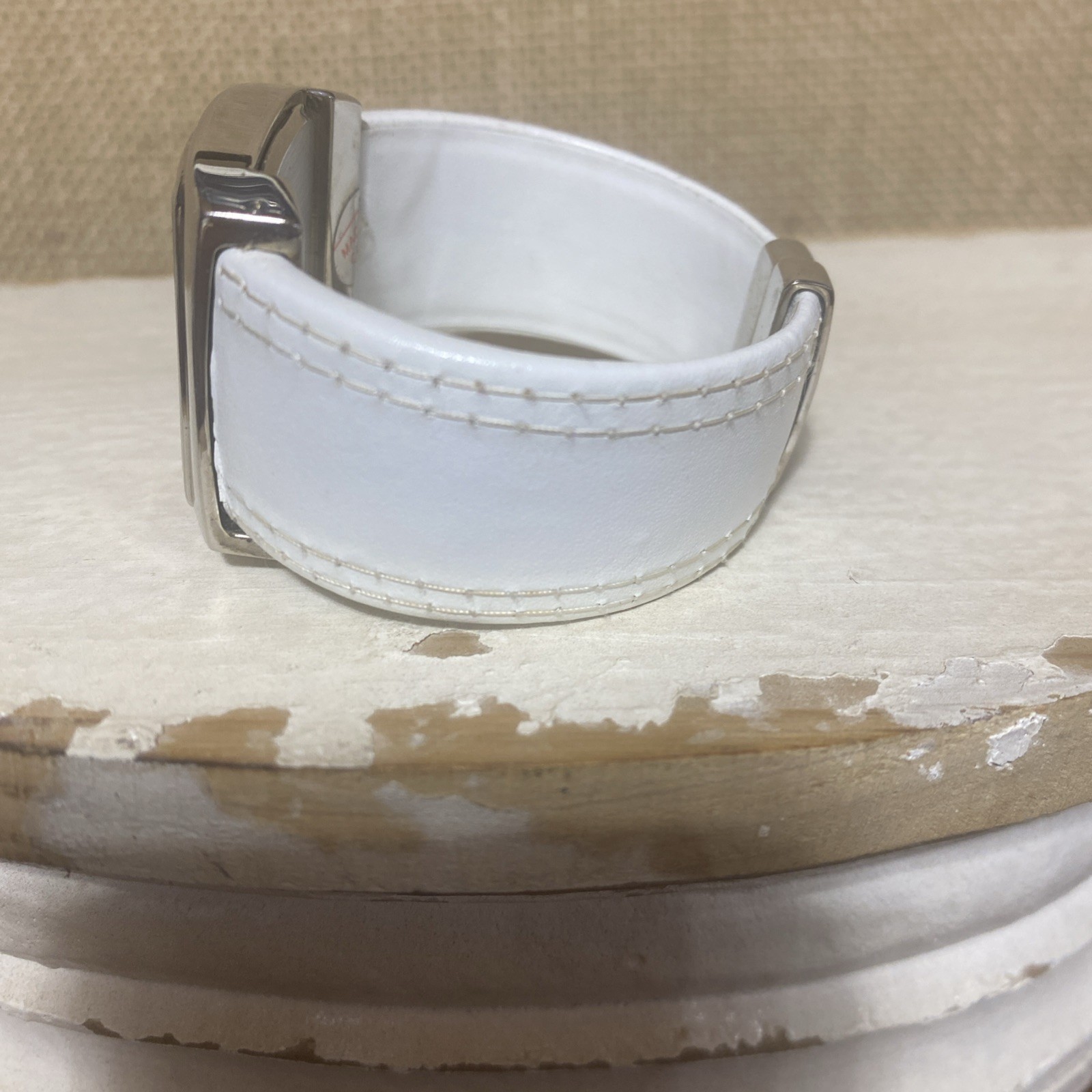 Chico’s Cuff Watch White Band Multicolor Striped Face, Rainbow Face