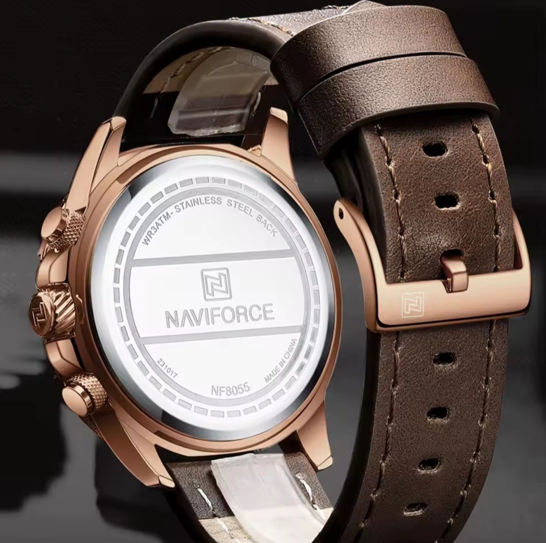 NAVIFORCE Mens Luxury Chronograph Business Watch Quartz Leather Strap Waterproof