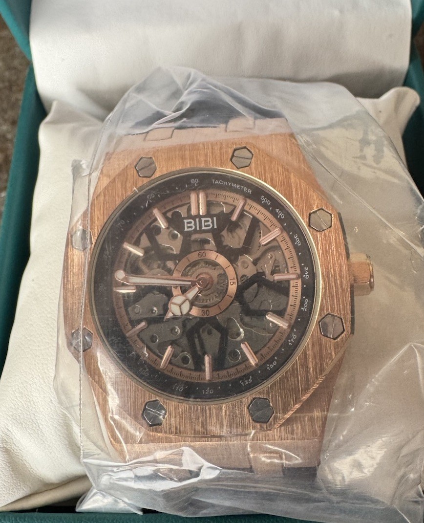 BIBI Skeleton Automatic Watch Rose Gold Black Silicone Strap 41.5mm New Box