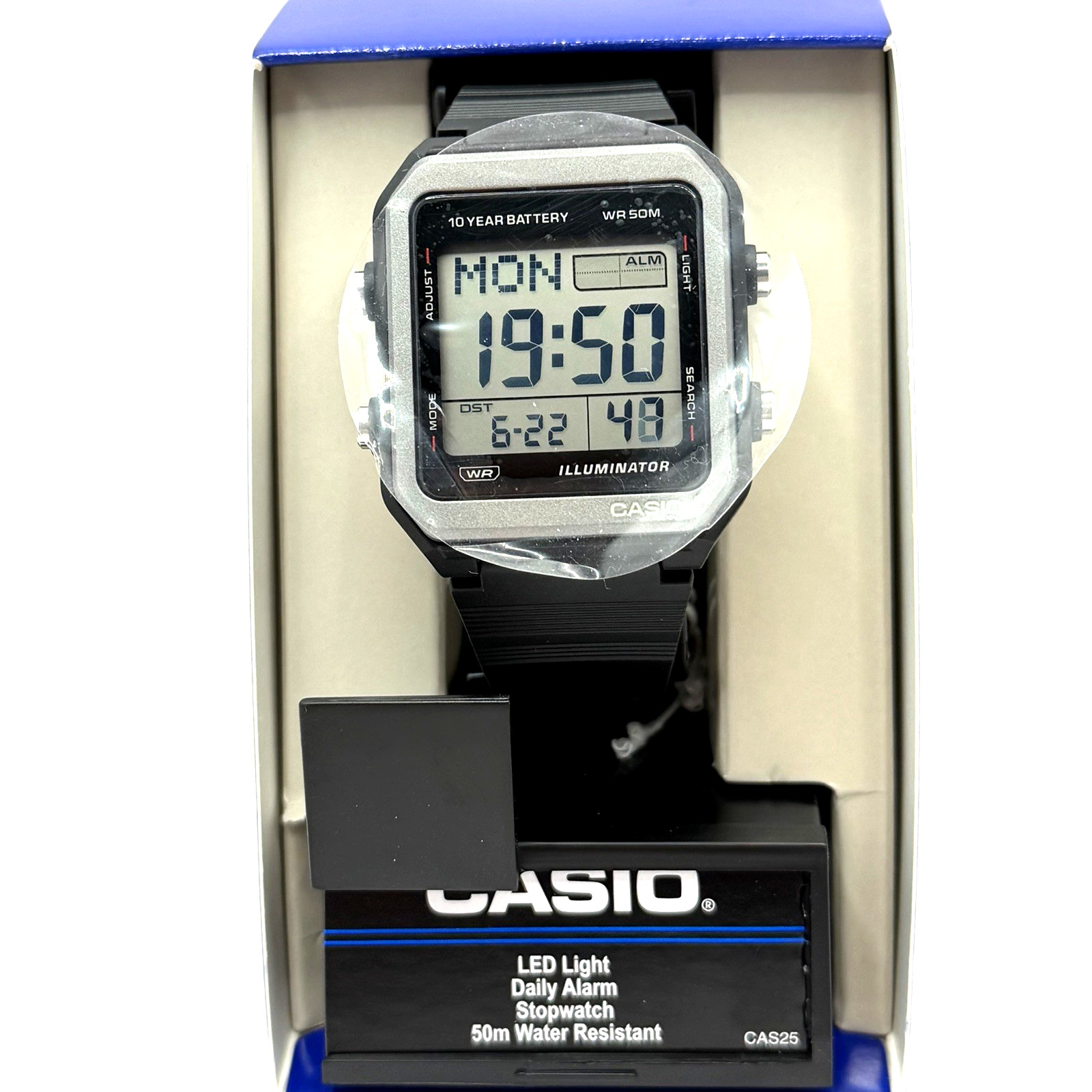 Casio Collection Standard W221H-1AV Black 10-year Battery Flash Alert World Time