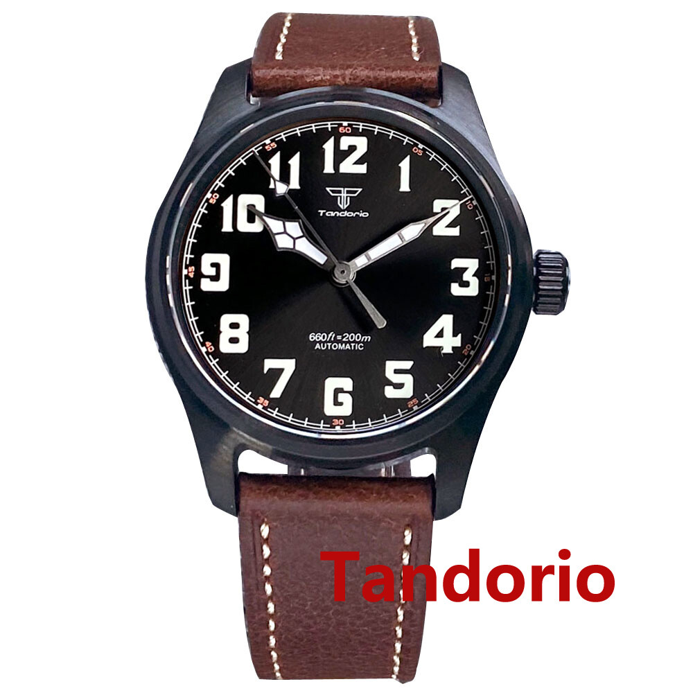 39mm Sapphire Glass Black PVD Pilot 20ATM Japan NH35A PT5000 Men Watch Luminous