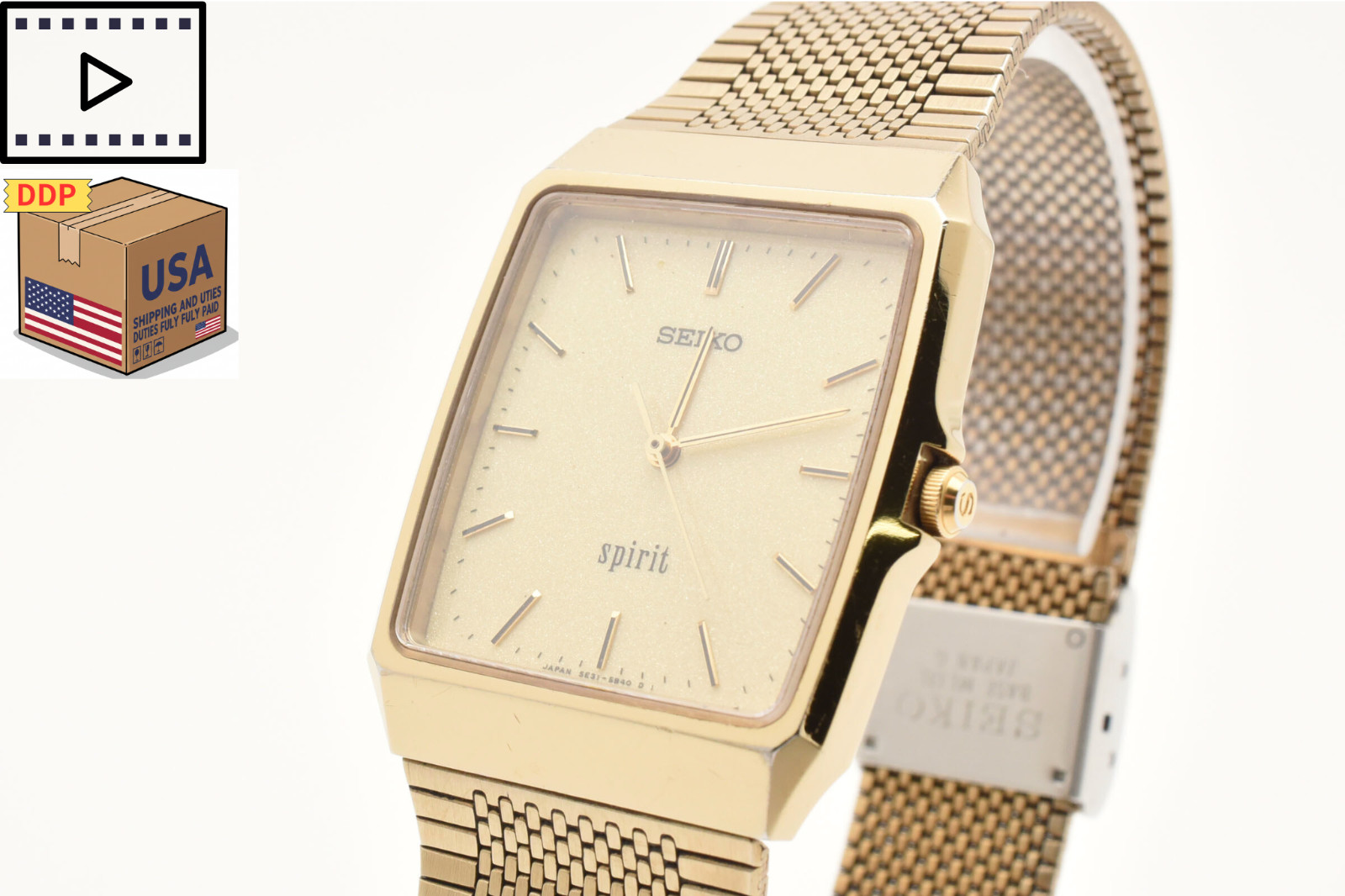 Vintage 1991 [NEAR MINT] SEIKO Spirit 5E31-5A60 Square Gold Quartz Men’s Watch