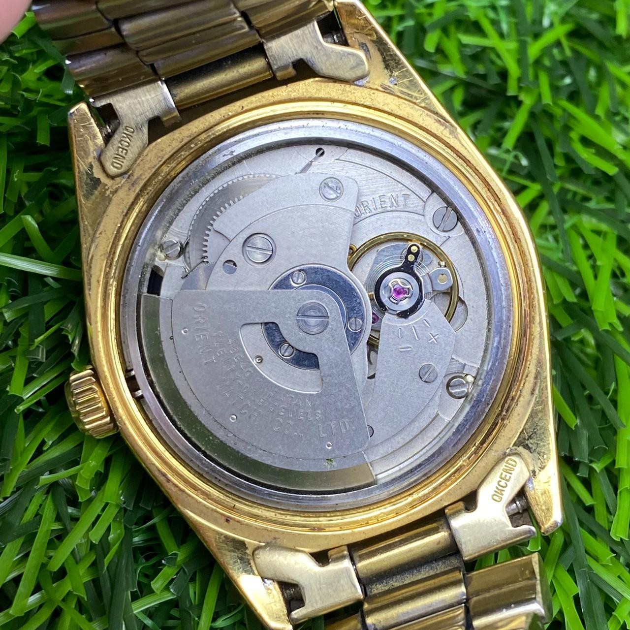 Rare Orient President Automatic Gold Dial Day Date Baton Index Vintage Watch Men