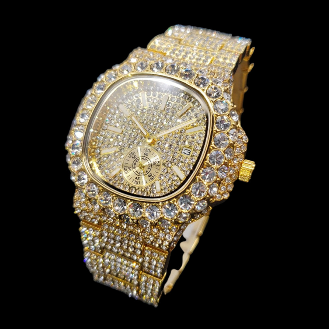 VVS Full Ice Date Special Minute Hand Iced Out Diamond Watch, Men Hip Hop Watch