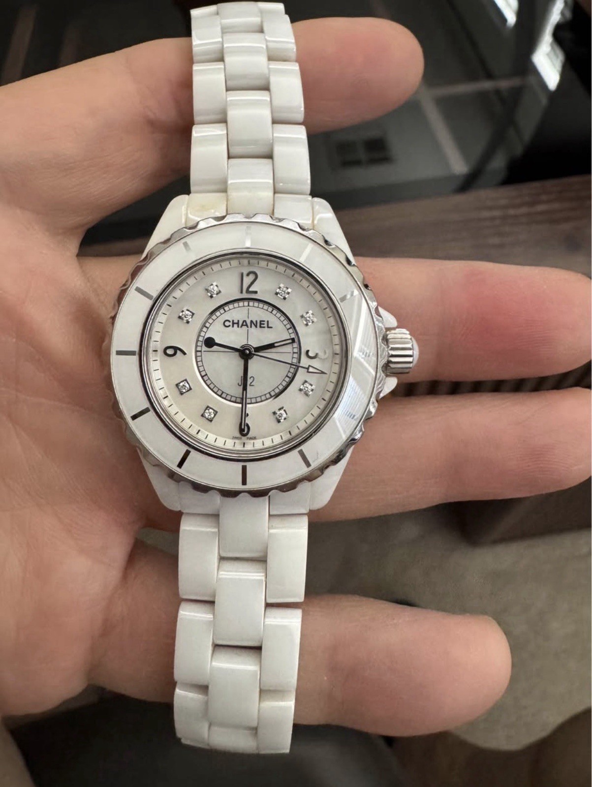 Chanel J12 H1629 White Ceramic Factory Diamond Bezel 38mm Automatic Ladies Watch