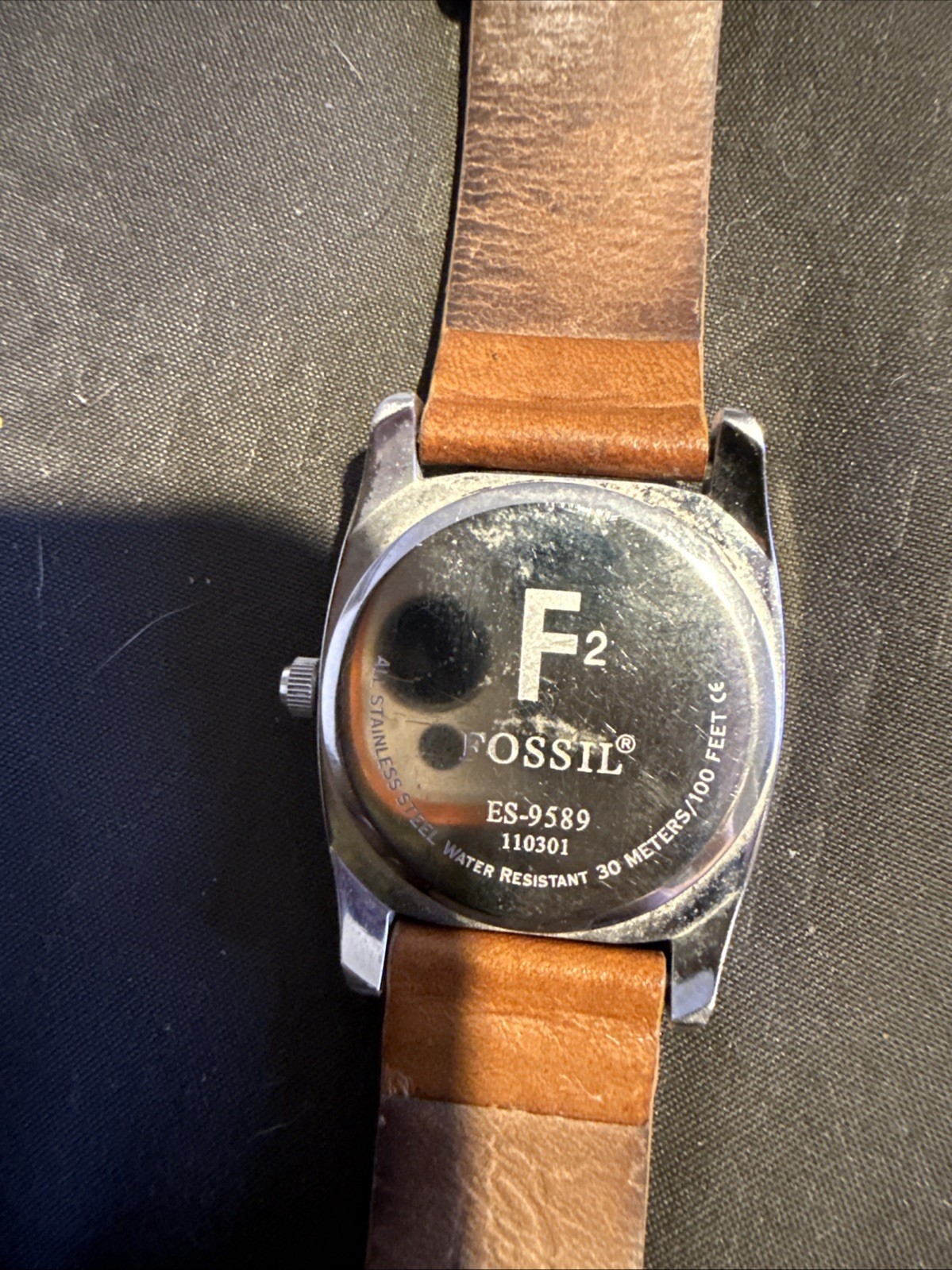 Fossil F2 Watch Women Silver Tone Genuine Leather Brown Strap ES-9585 Works