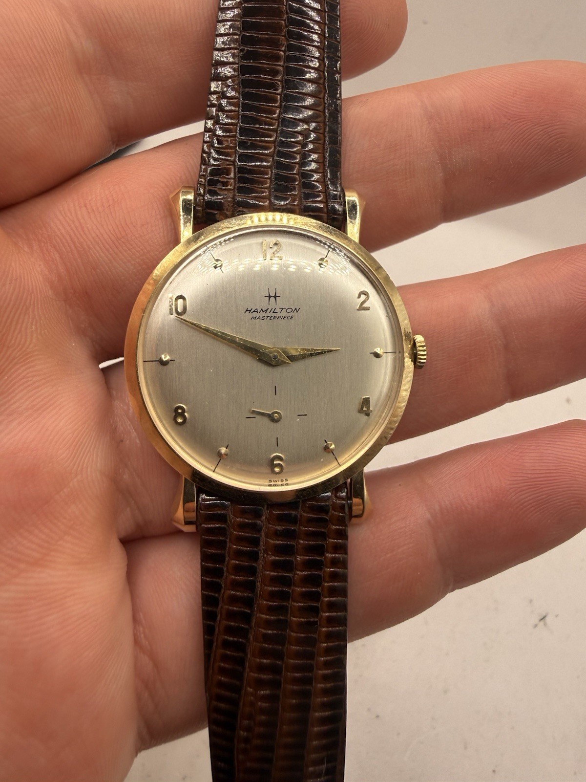 VINTAGE 1972 Hamilton Masterpiece 10K Solid Gold Mens Watch Sub Seconds RUNS