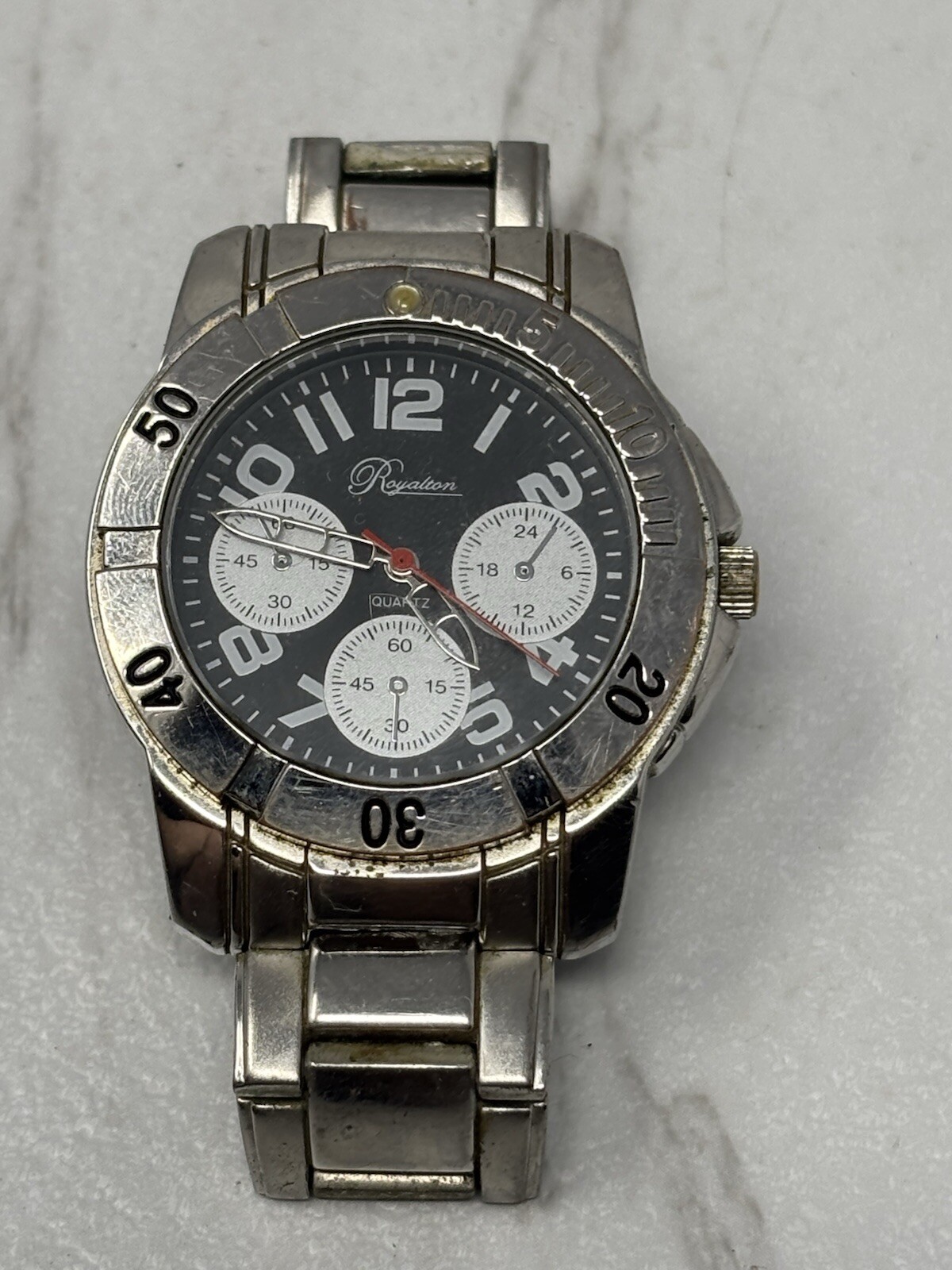 Royalton Gunmetal Gray Dial Round Silver Tone Case Stainless Stretch Band Watch