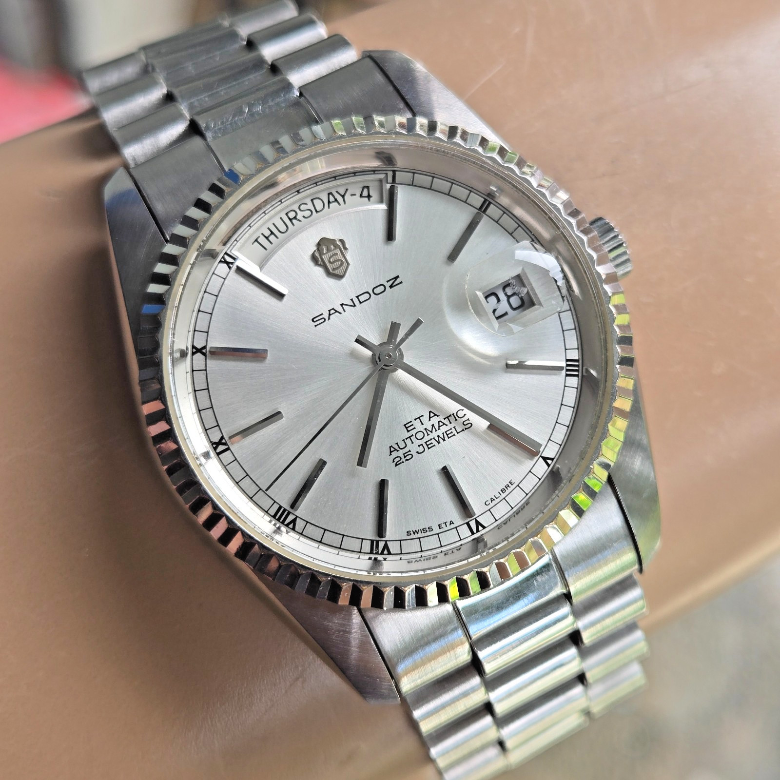SANDOZ men’s automatic watch day/date ETA 2834-2 25Jewels swiss made