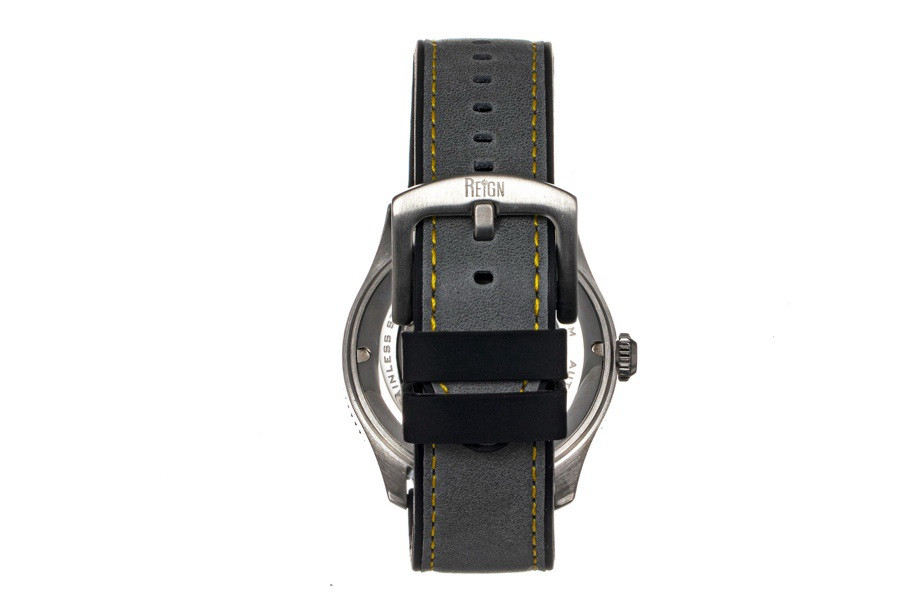 Reign Elijah Automatic Rubber Inlaid Leather-Band Watch W/Date – Grey