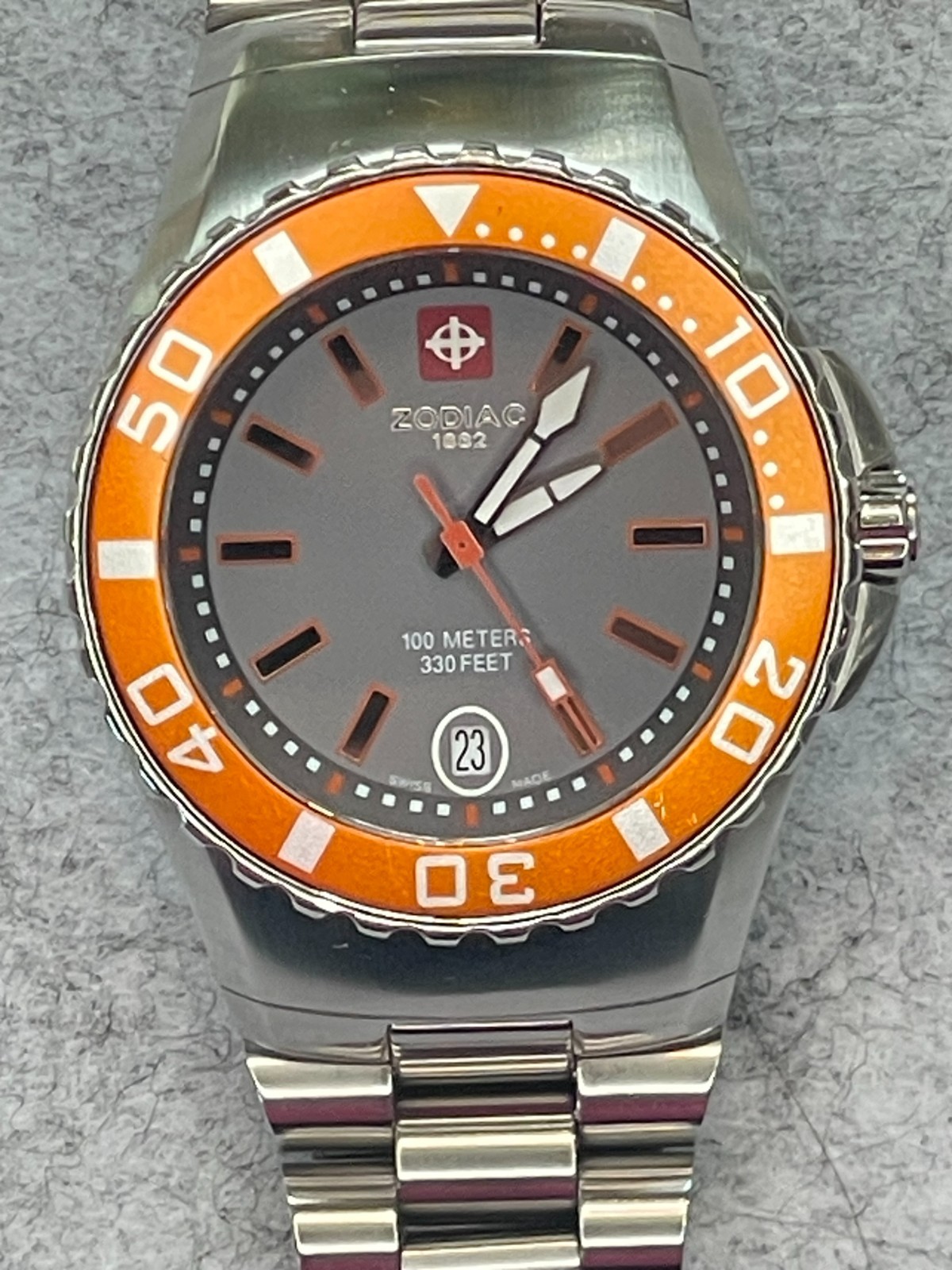 Zodiac Sea Ghost Men’s Watch, Z02404 – Orange Bezel, Gray Dial, 38.5 Case, S.S.