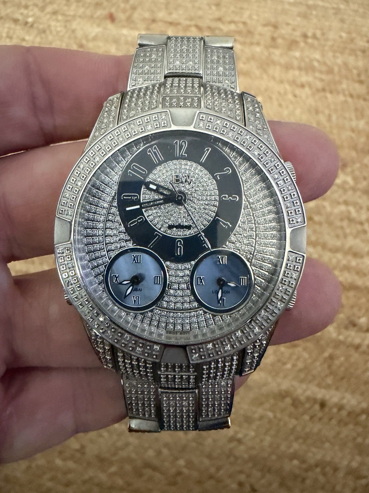JBW J6348B Men’s Swiss Quartz Multi-Dial Stainless Steel Bracelet Watch 3 ATM