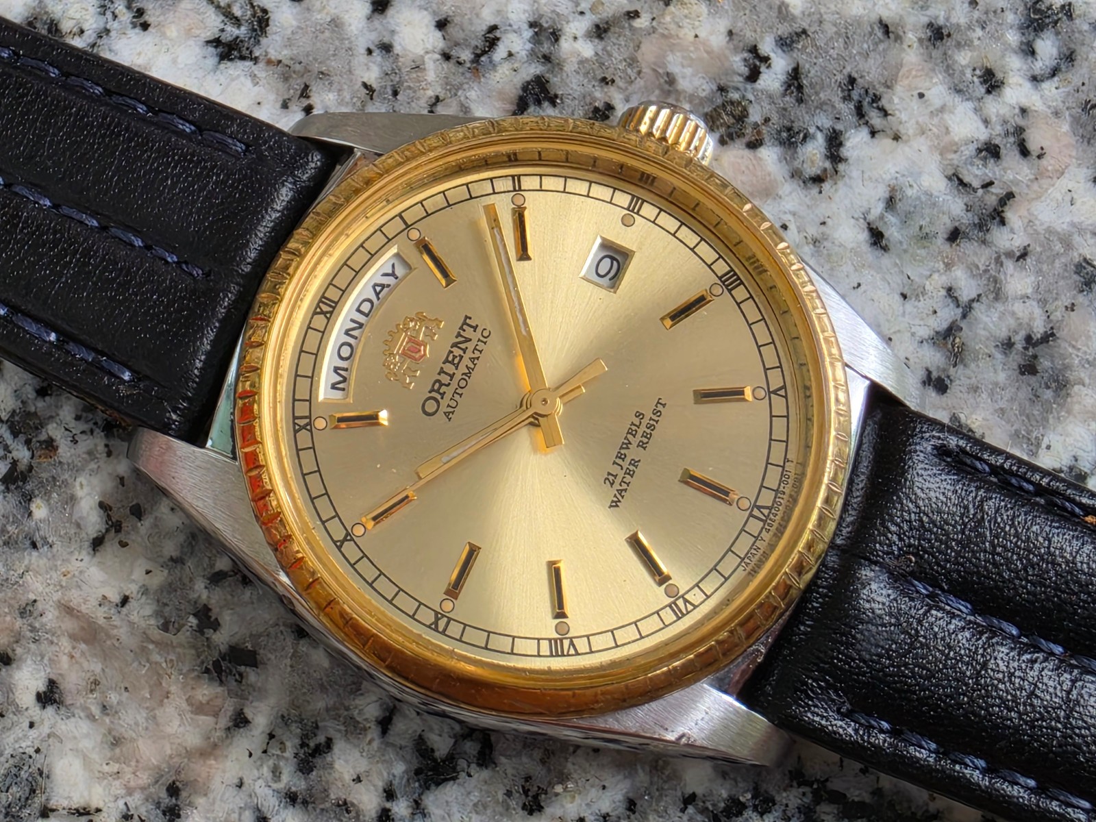 RARE Vintage Orient President Day/Date Auto Watch Rare Gold Dial 46e001-91
