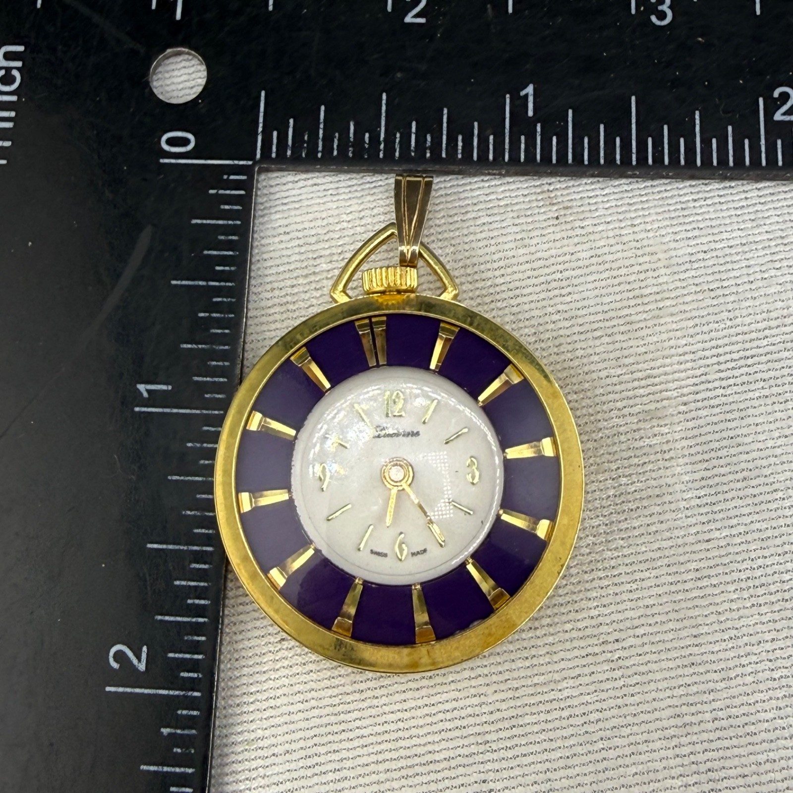 Vintage Lucerne Woman’s Pocket Watch Gold Tone Blue Enamel Does Not Wind Or Tick