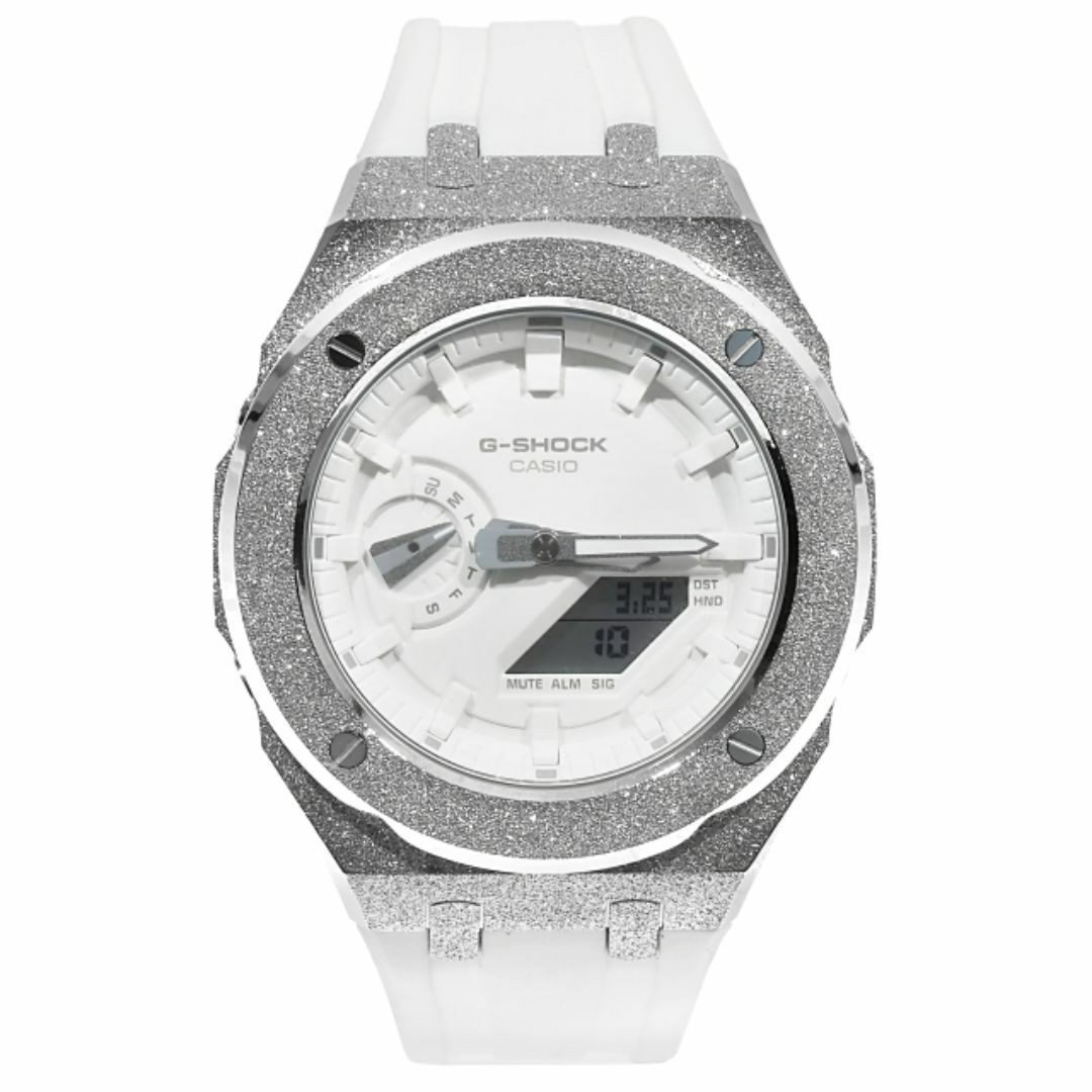 G-Shock GA2100 White Metal Custom Frosted Rubber Band CASIOAK White Band Stainle