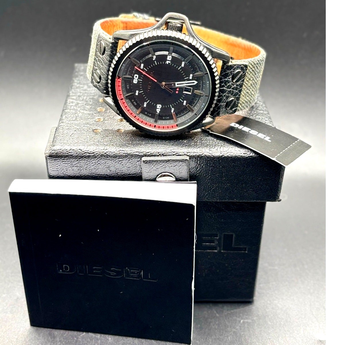 Diesel Rollcage DZ1728 Black Dial Canvas Leather Men’s Watch 46mm