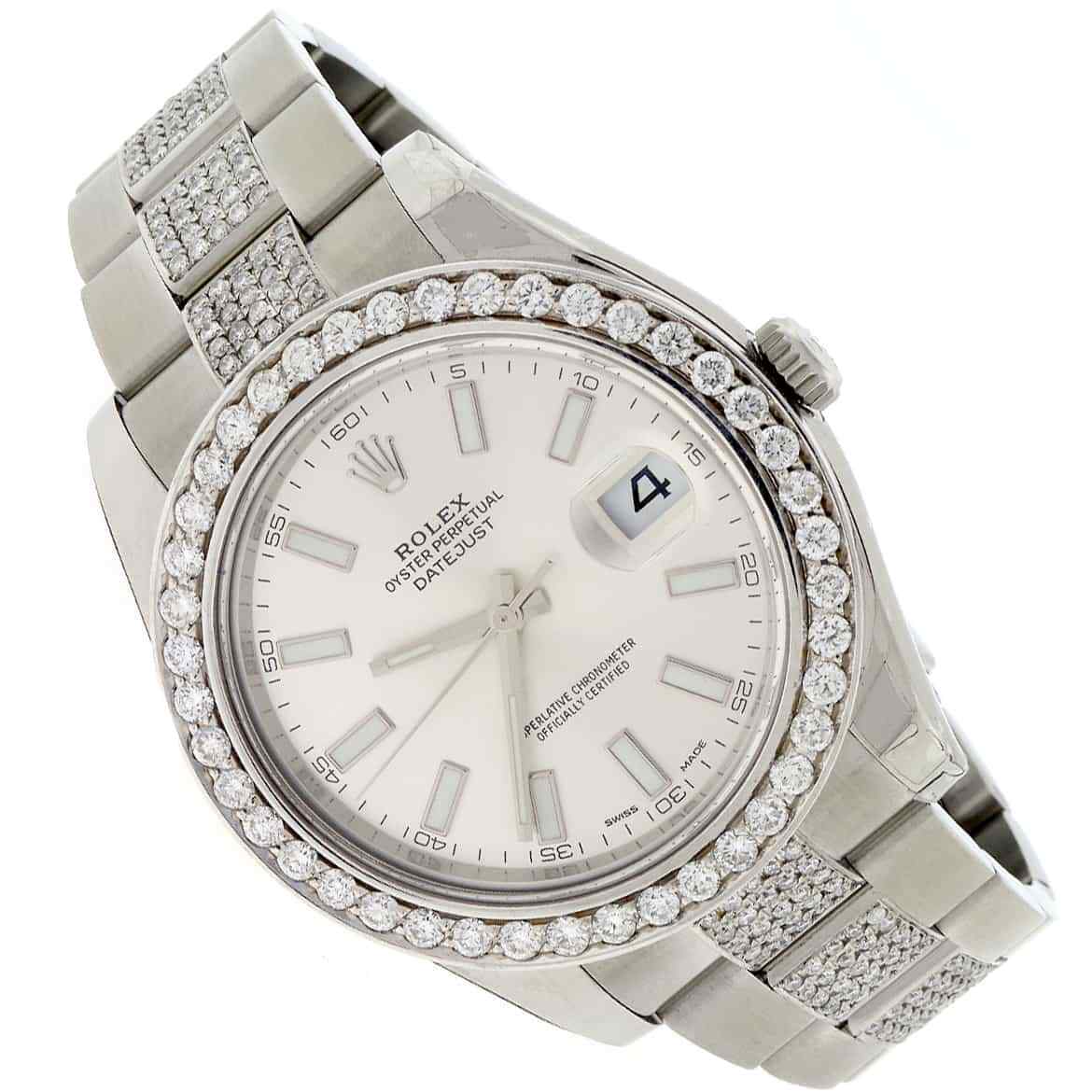 Rolex Datejust II 41mm 6.1CT Diamond Bezel/Bracelet/Factory Silver Dial Watch