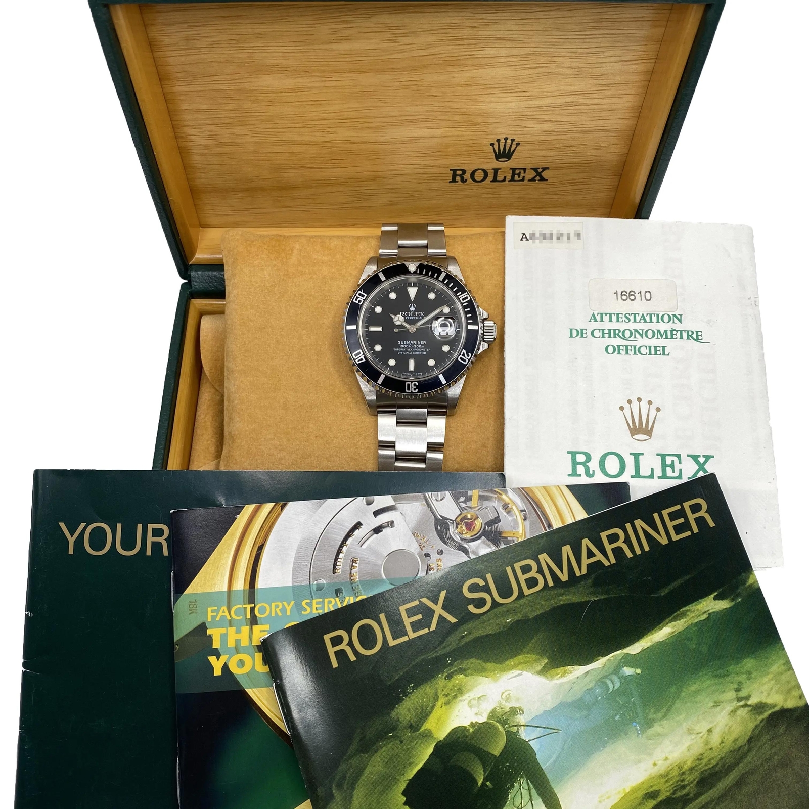 Rolex Submariner Date 16610 Steel Holes None Ceramic Black Dial Watch B&P 2000