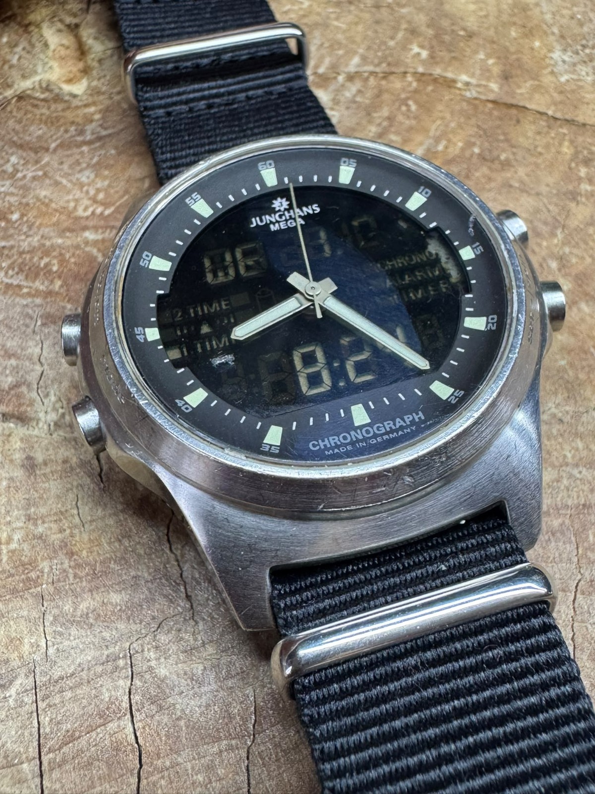 Vintage Junghans Mega Chronograph Radio Controlled Alarm Timer Watch Germany 44m